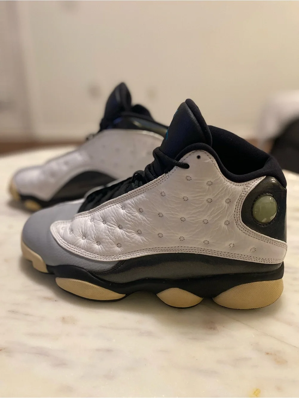 Jordan Kids Basketball Sneakers - White, Gray, Black with Teal Jumpman